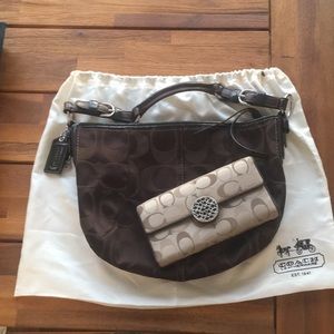 Brown Coach Purse with Matching Wallet